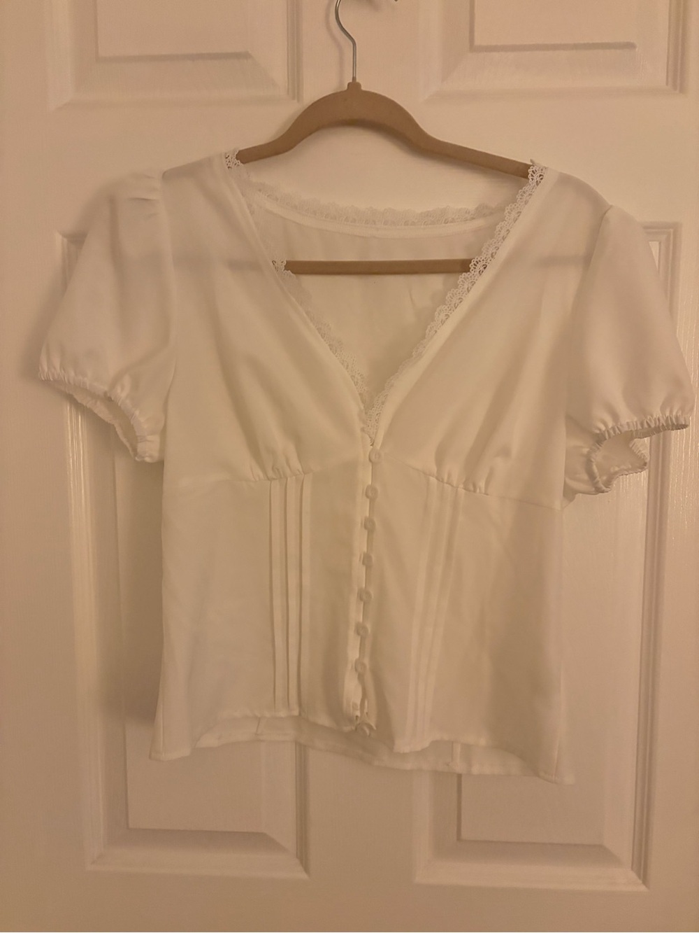 Vintage White Lace-Trim Button Front Blouse